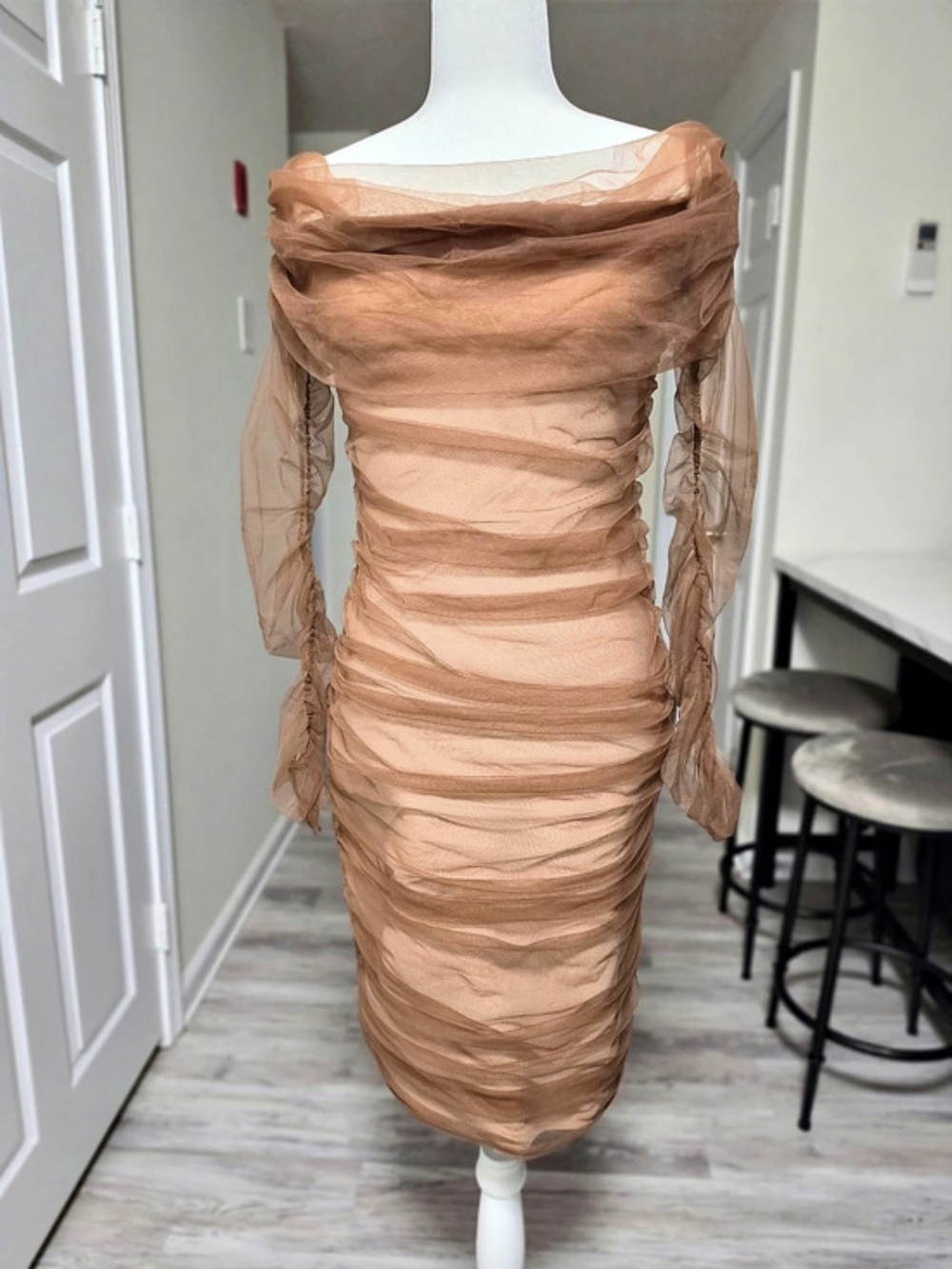 Tulle Off Shoulder Ruched Dress